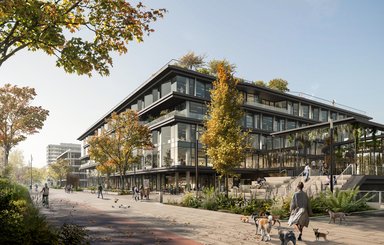 Das wegweisende Gebäude im Düsseldorfer Hafen entfaltet das volle Potenzial moderner Arbeitskultur. Mit fünf Etagen und einer Höhe von 23,50 Metern schafft es eine innovative Umgebung, die Kreativität und Produktivität fördert. - © Moka Studio