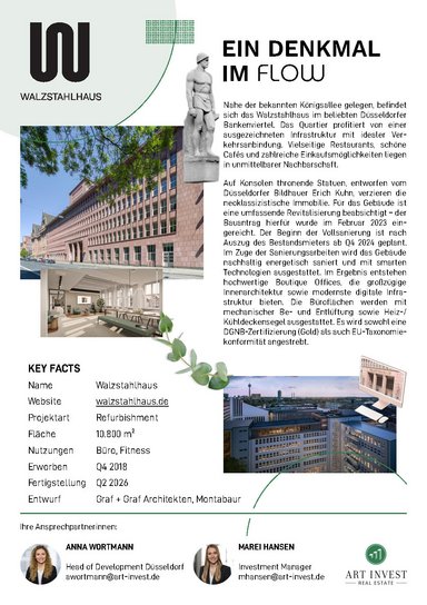 Factsheet Walzstahlhaus - © Art-Invest Real Estate Management GmbH & Co. KG